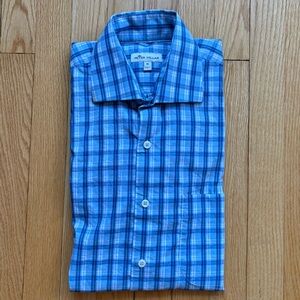 Peter Millar Crown Comfort Mens Long Sleeve Performance Shirt Medium Blue Plaid